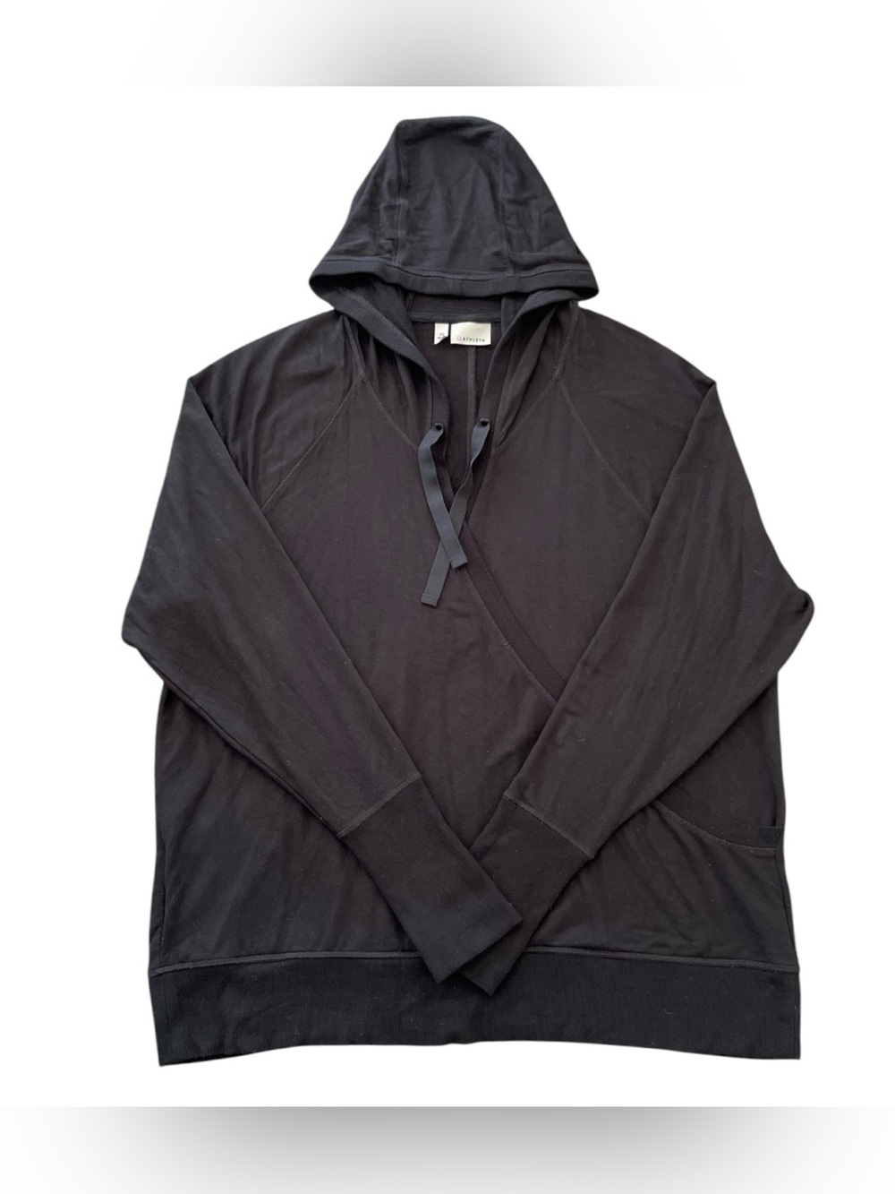 Athleta Inner Twist Faux Wrap Pullover Hoodie Black Plus Size 2X EUC